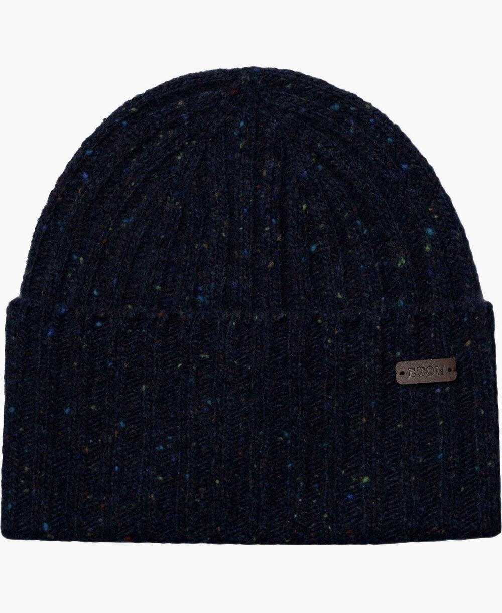 NWT Eton Navy Blue Donegal Leather Logo Patch Wool Beanie $150.00 *2026 Style*